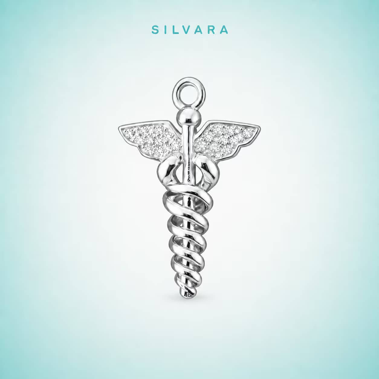 Подвеска Caduceus - жезл Гермеса, цвет — серебро