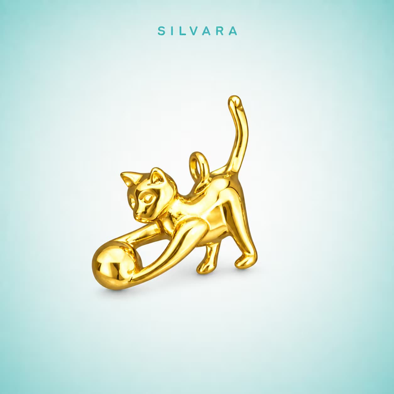 Подвеска «Играющий котенок», цвет — золото