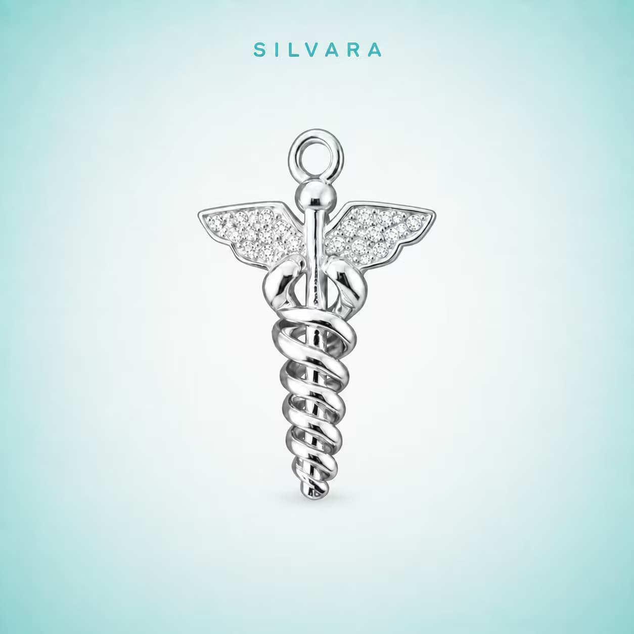Подвеска Caduceus - жезл Гермеса, цвет — серебро