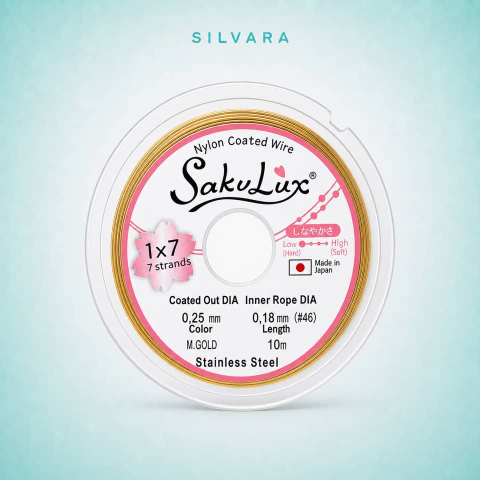 Тросик ювелирный SakuLux (Flexy7) 1×7 струн Серебро 0,25 мм 10 м, цвет — золото