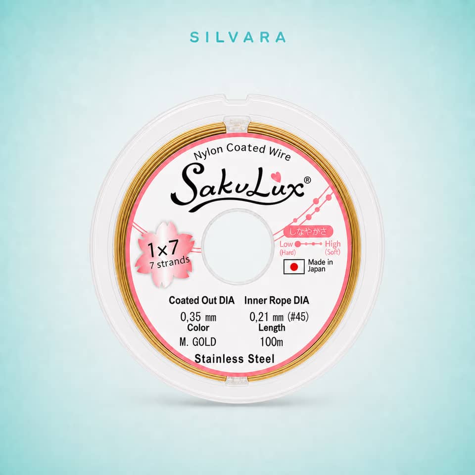 Тросик ювелирный SakuLux (Flexy7) 1×7 струн Серебро 0,35 мм 100 м, цвет — золото