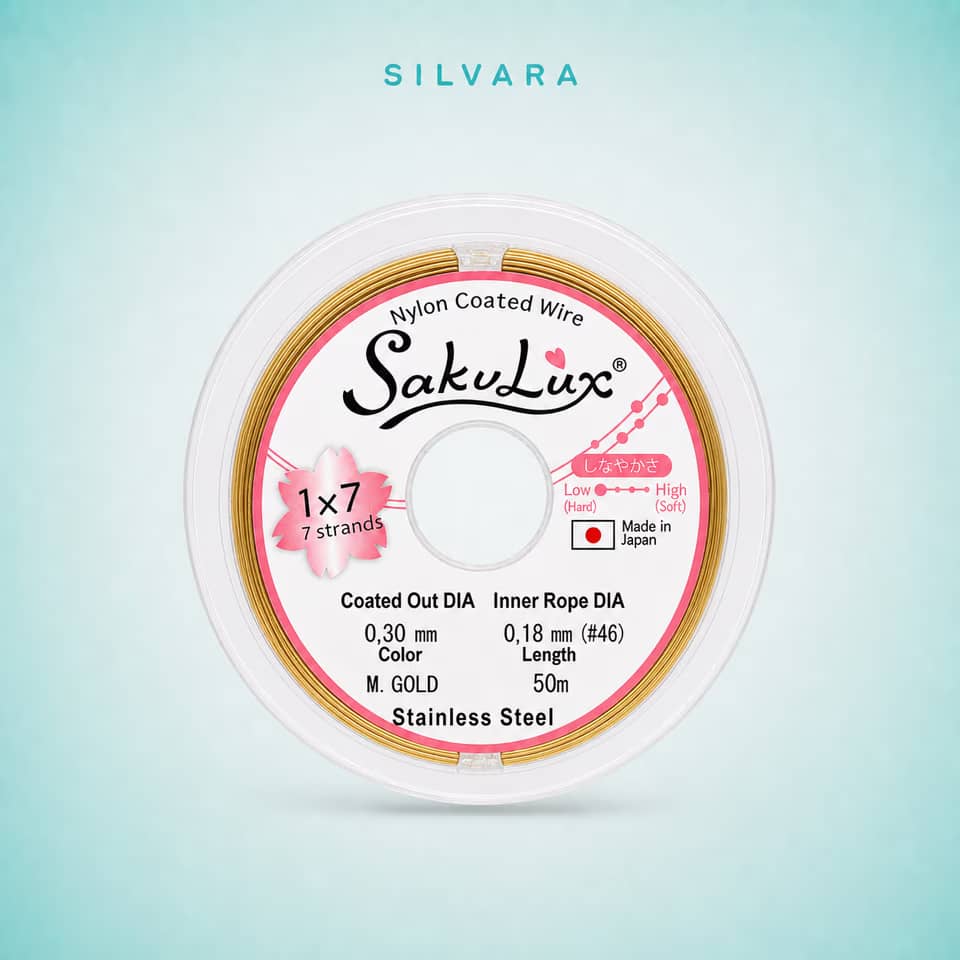 Тросик ювелирный SakuLux (Flexy7) 1×7 струн Серебро 0,3 мм 50 м, цвет — золото