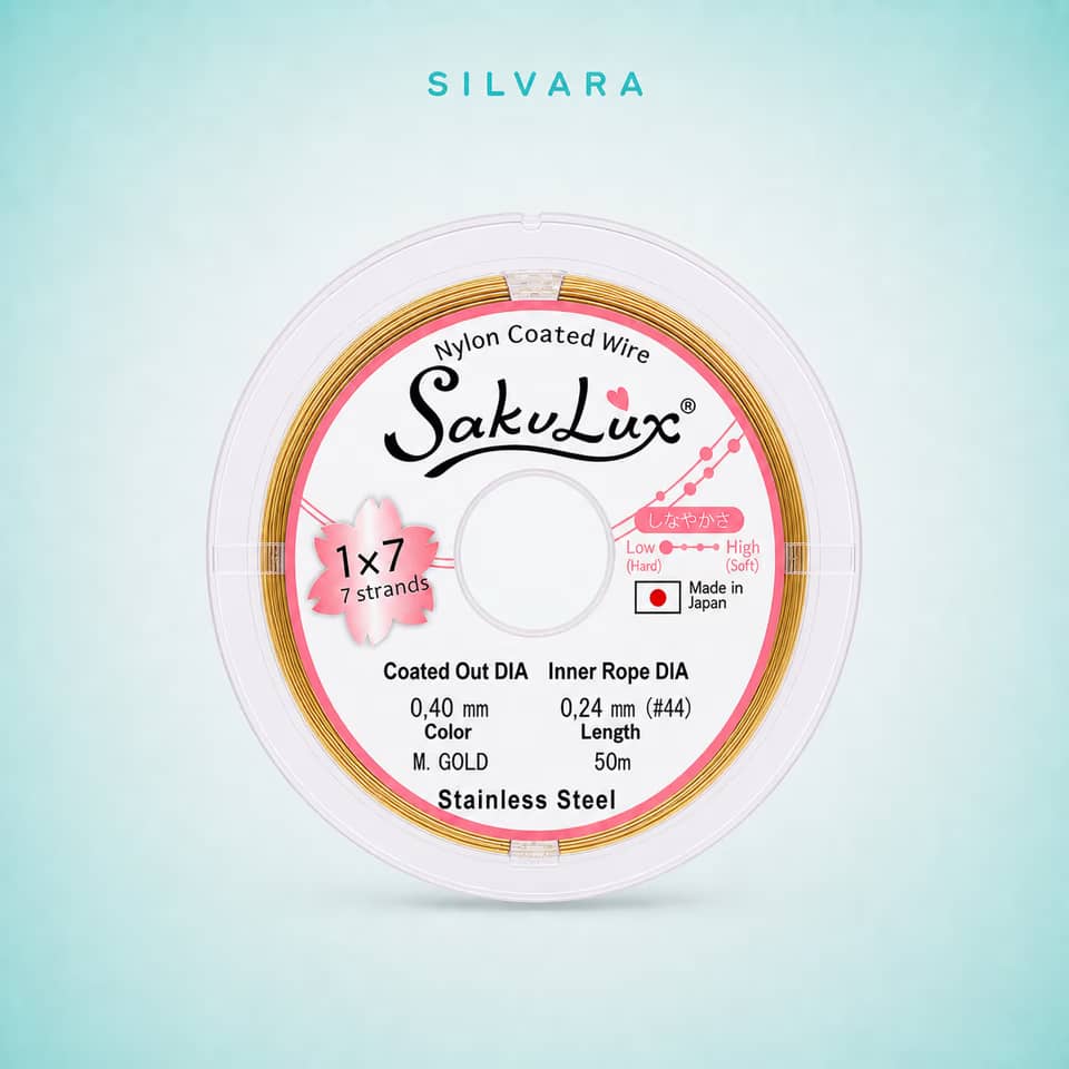 Тросик ювелирный SakuLux (Flexy7) 1×7 струн Серебро 0,4 мм 50 м, цвет — золото