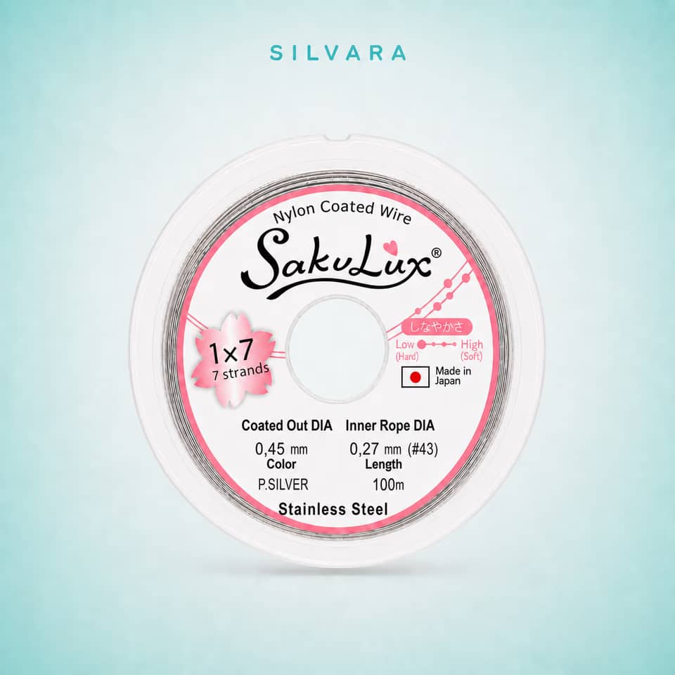 Тросик ювелирный SakuLux (Flexy7) 1×7 струн Золото 0,45 мм 100 м, цвет — серебро