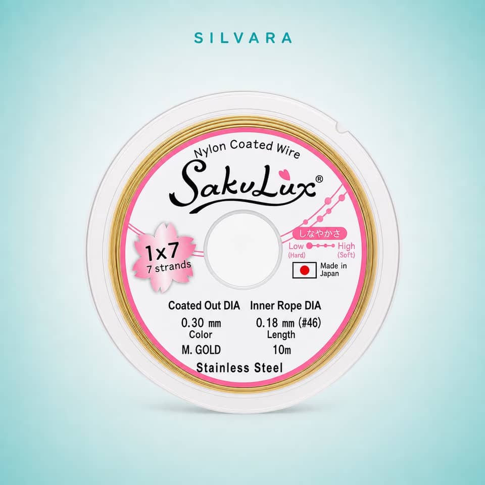 Тросик ювелирный SakuLux (Flexy7) 1×7 струн Серебро 0,3 мм 10 м, цвет — золото