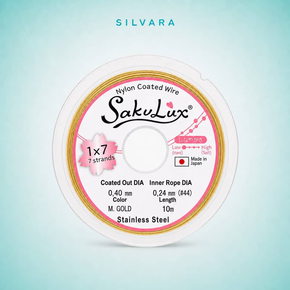 Тросик ювелирный SakuLux (Flexy7) 1×7 струн Серебро 0,4 мм 10 м, цвет — золото