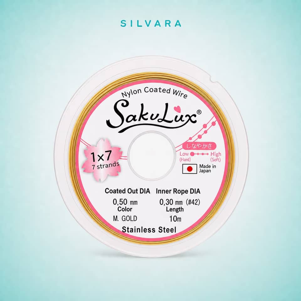 Тросик ювелирный SakuLux (Flexy7) 1×7 струн Серебро 0,5 мм 10 м, цвет — золото